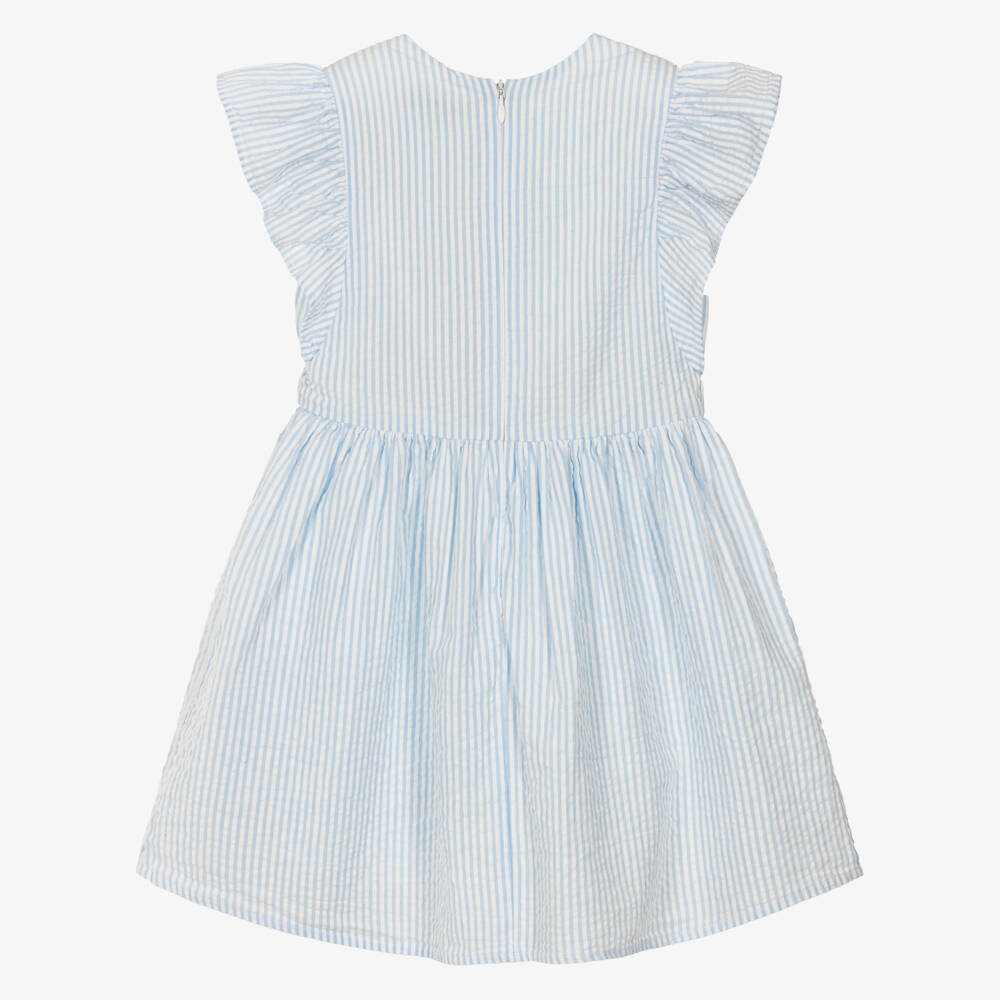 Tommy Hilfiger-Girls Blue Striped Cotton Seersucker Dress | Childrensalon Outlet