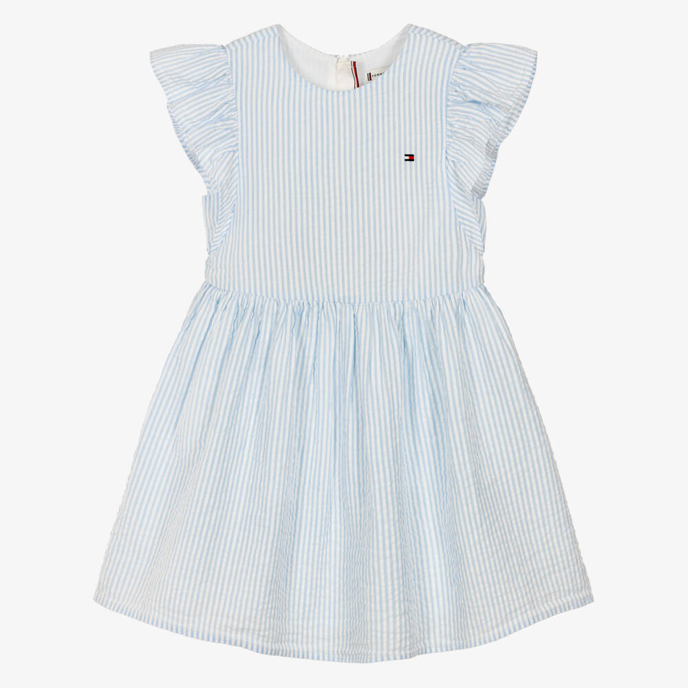 Tommy Hilfiger-Girls Blue Striped Cotton Seersucker Dress | Childrensalon Outlet