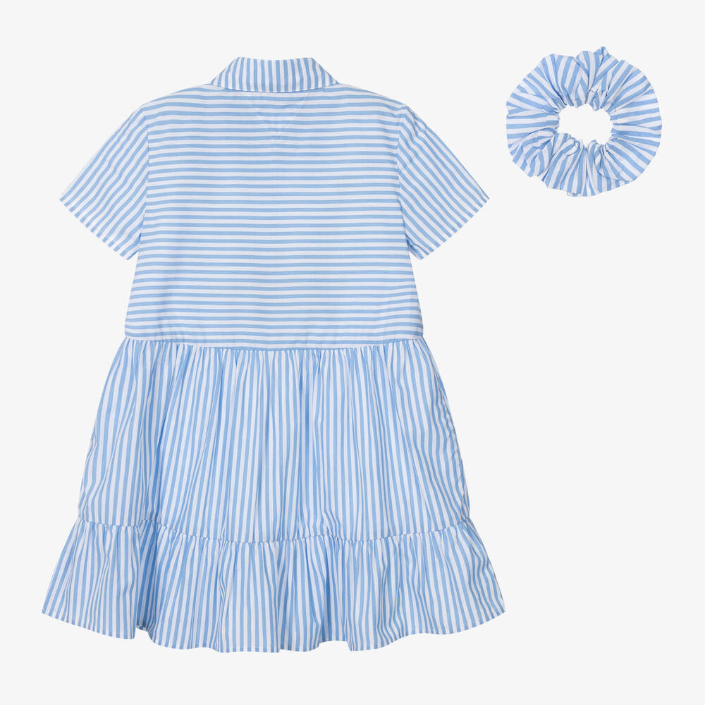 Tommy Hilfiger Girls Blue Striped Cotton Shirt Dress