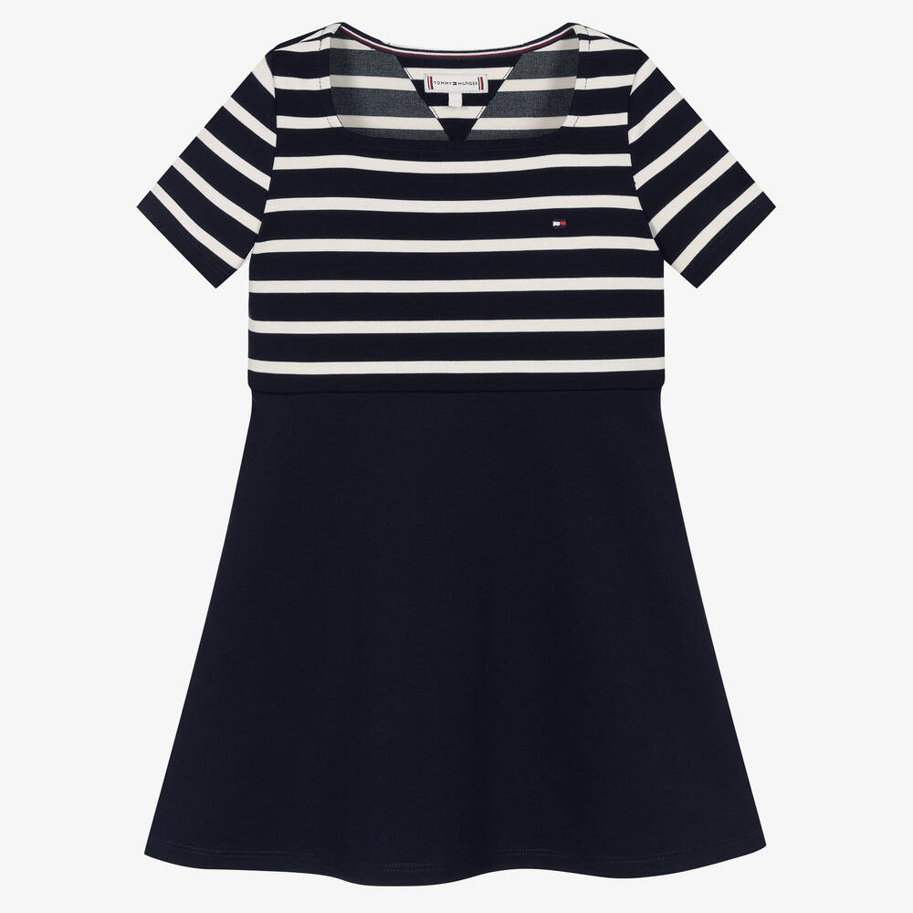 Tommy Hilfiger - Girls Blue Striped Jersey Dress | Childrensalon