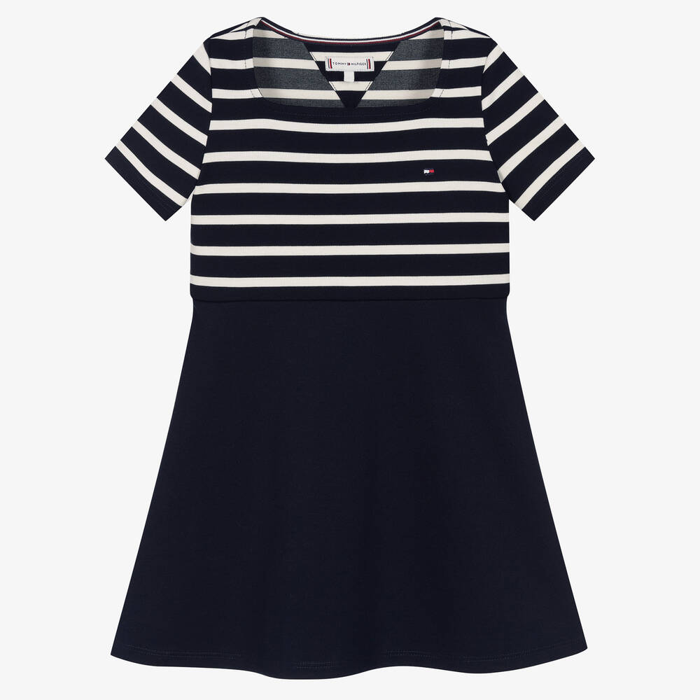 Tommy Hilfiger - Robe bleue rayée en jersey fille | Childrensalon