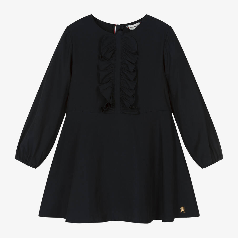 Tommy Hilfiger-Синее платье из вискозы с рюшами для девочек | Childrensalon Outlet