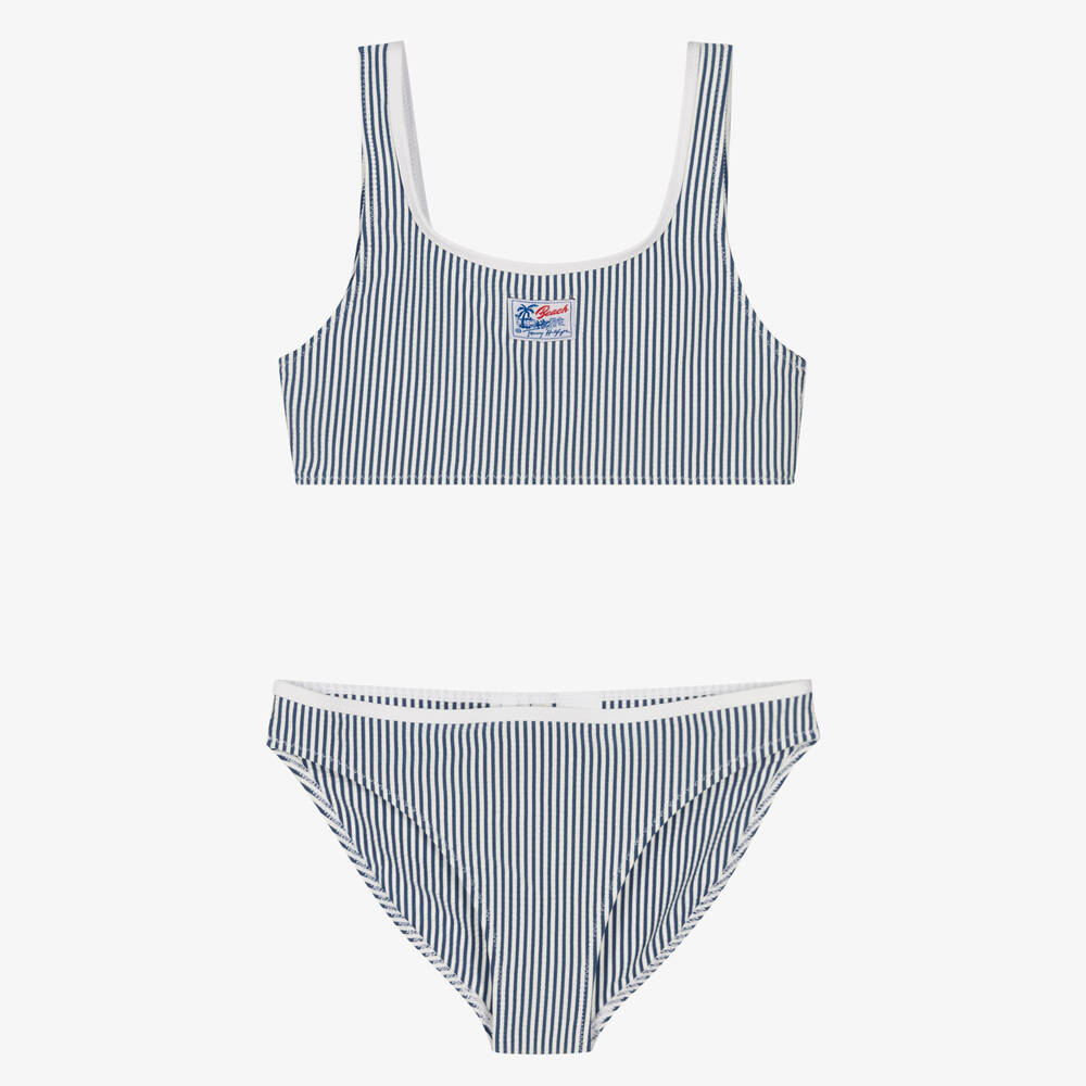 Tommy Hilfiger - Girls Blue & White Striped Bikini | Childrensalon