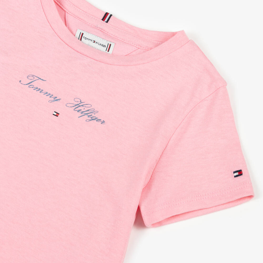 Tommy Hilfiger-Girls Blush Script Logo Tee | Childrensalon Outlet