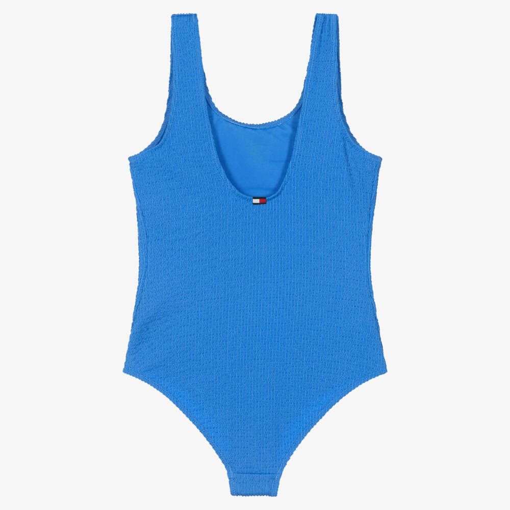 Tommy Hilfiger-Girls Bright Blue Crinkle TH Swimsuit | Childrensalon Outlet