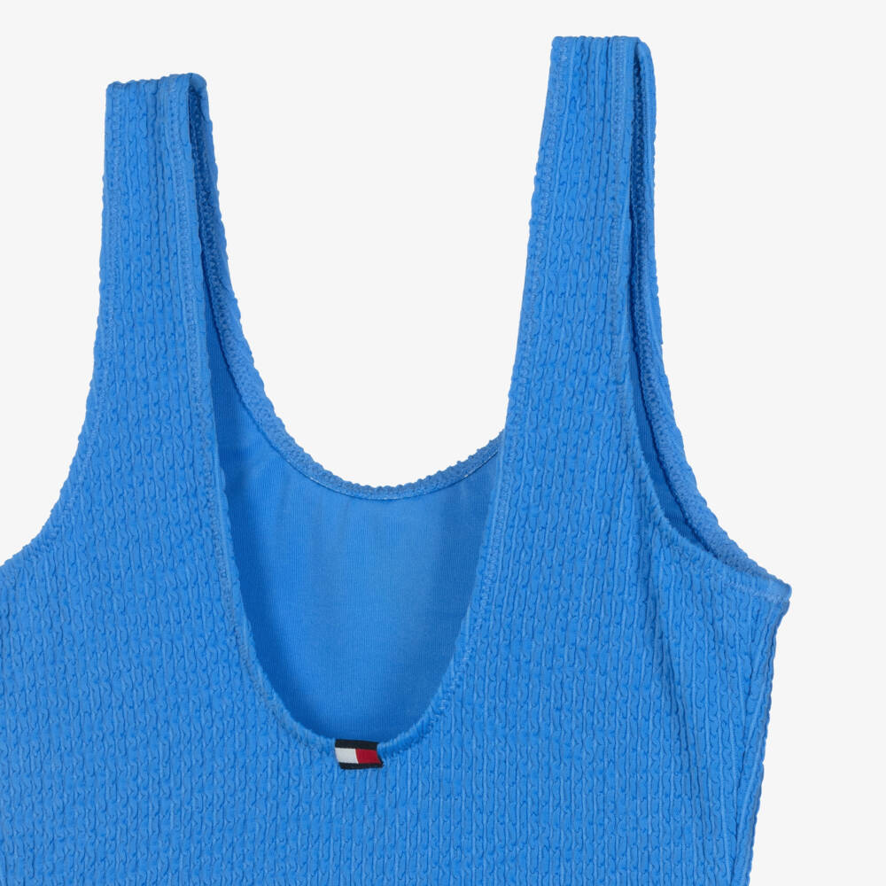 Tommy Hilfiger-Girls Bright Blue Crinkle TH Swimsuit | Childrensalon Outlet