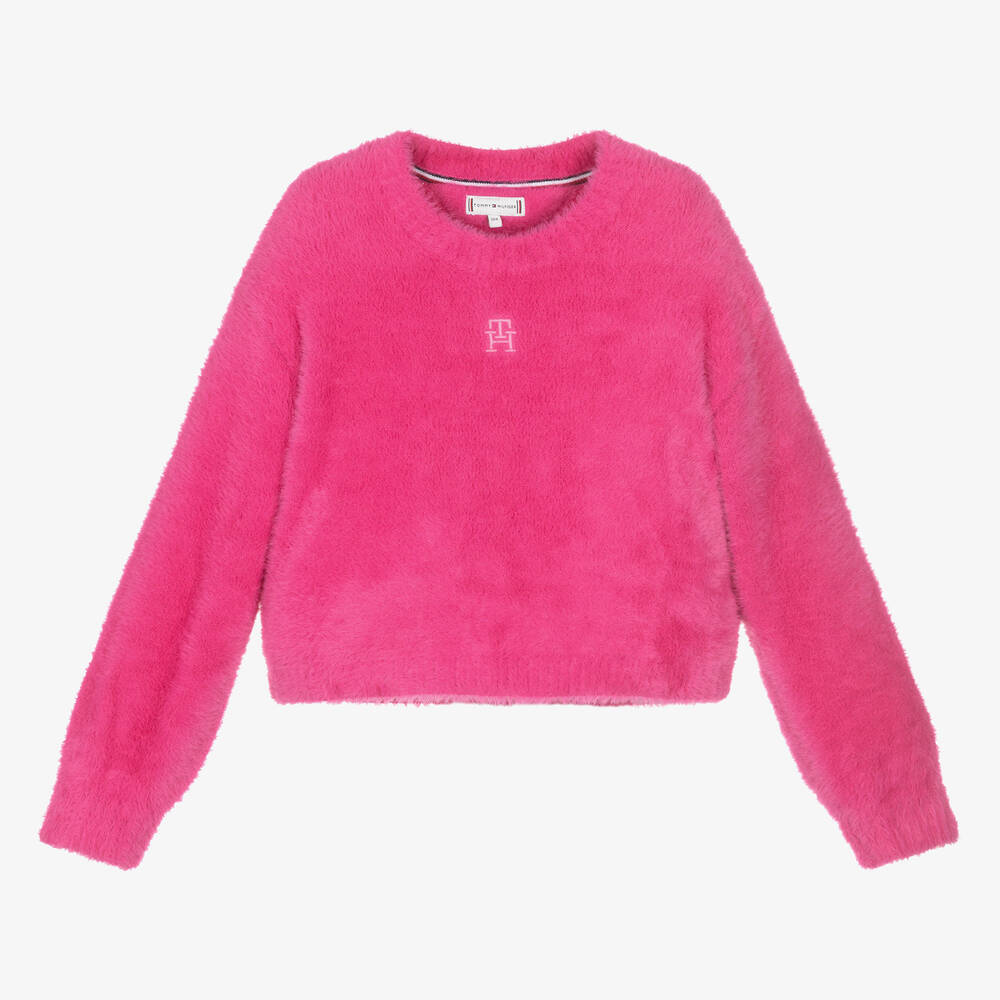 Tommy Hilfiger - Knallpinker Monogramm-Flauschpulli | Childrensalon