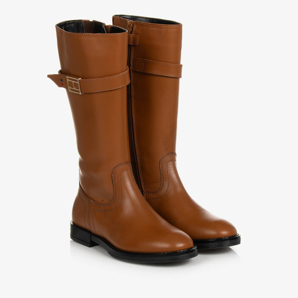Tommy Hilfiger - Girls Brown Leather Boots | Childrensalon