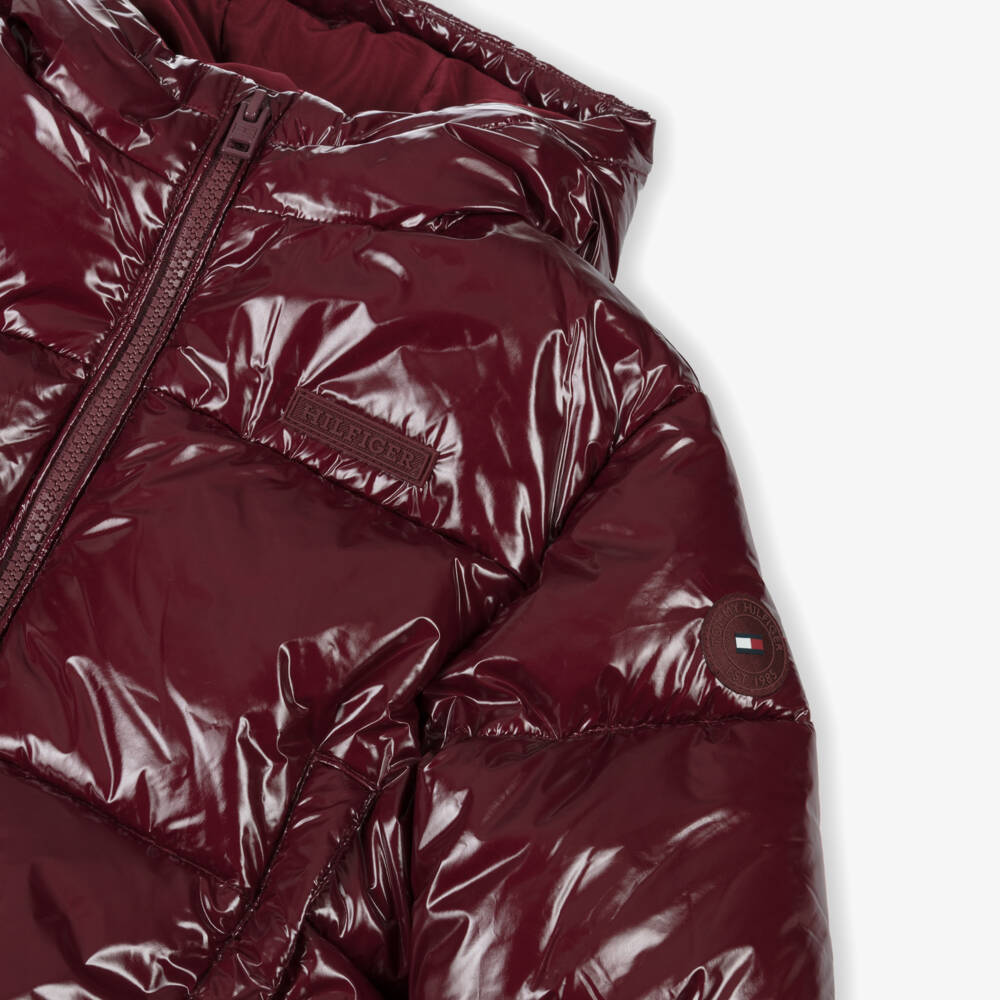 Tommy Hilfiger-Girls Burgundy Glossy Hooded Jacket | Childrensalon Outlet