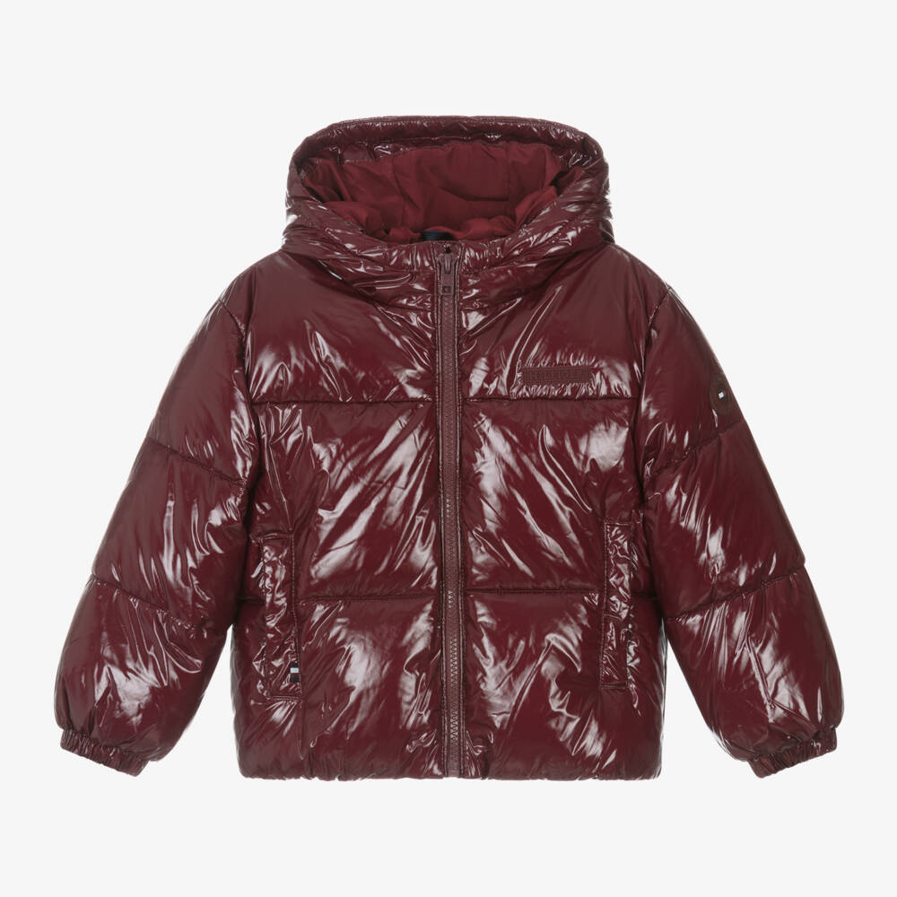 Tommy Hilfiger-Girls Burgundy Glossy Hooded Jacket | Childrensalon Outlet