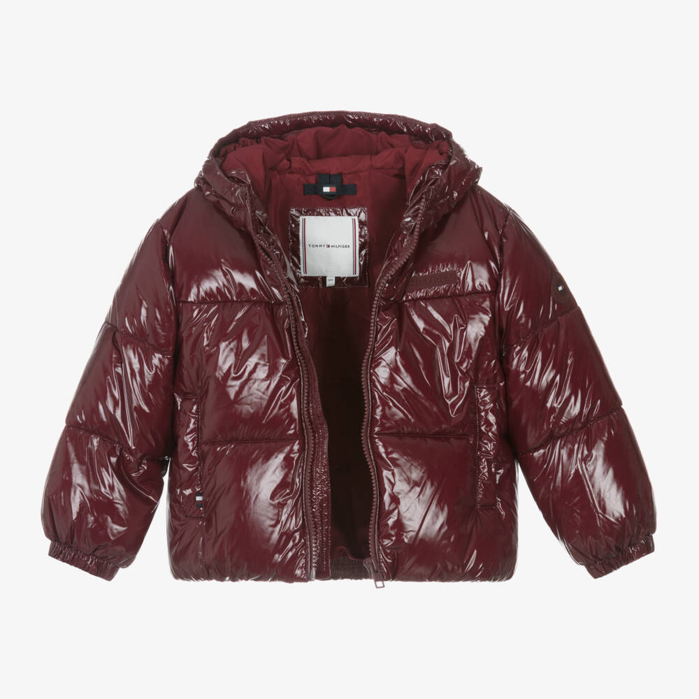 Tommy Hilfiger-Girls Burgundy Glossy Hooded Jacket | Childrensalon Outlet