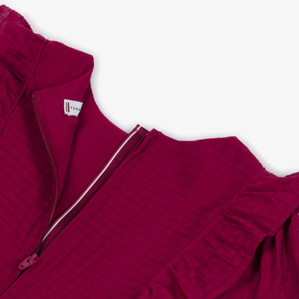 Tommy Hilfiger-Girls Burgundy Red Long Sleeved Ruffle Dress | Childrensalon Outlet