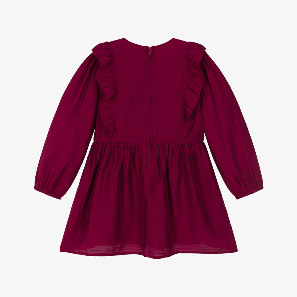 Tommy Hilfiger-Girls Burgundy Red Long Sleeved Ruffle Dress | Childrensalon Outlet
