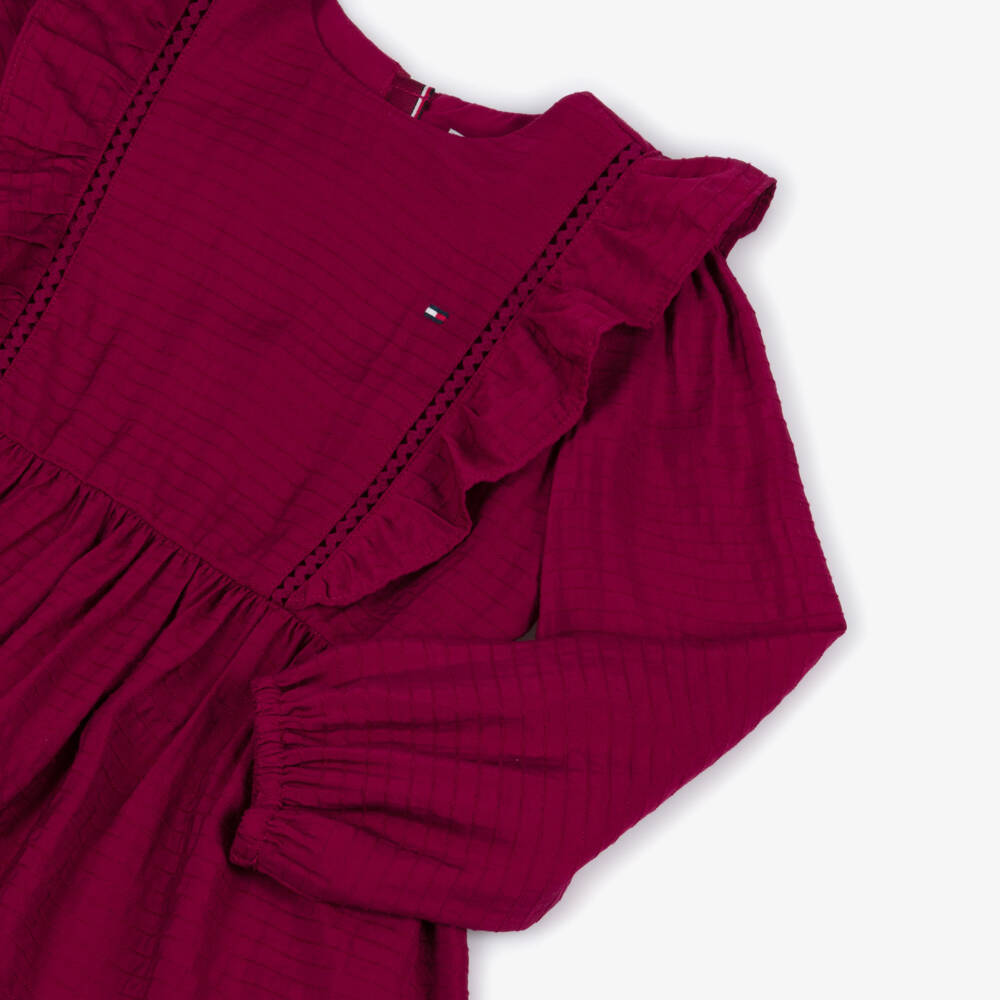Tommy Hilfiger-Girls Burgundy Red Long Sleeved Ruffle Dress | Childrensalon Outlet