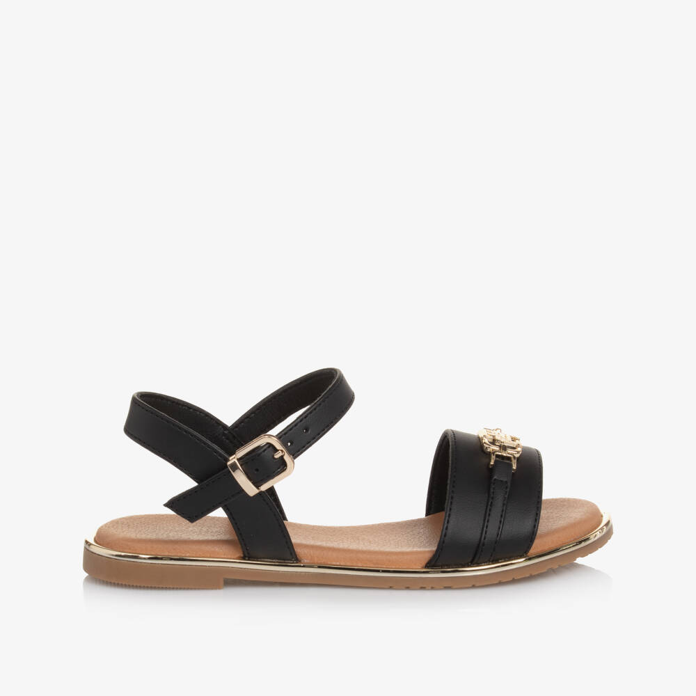 Tommy Hilfiger-صنادل أنيقة سوداء بشعار للبنات | Childrensalon Outlet