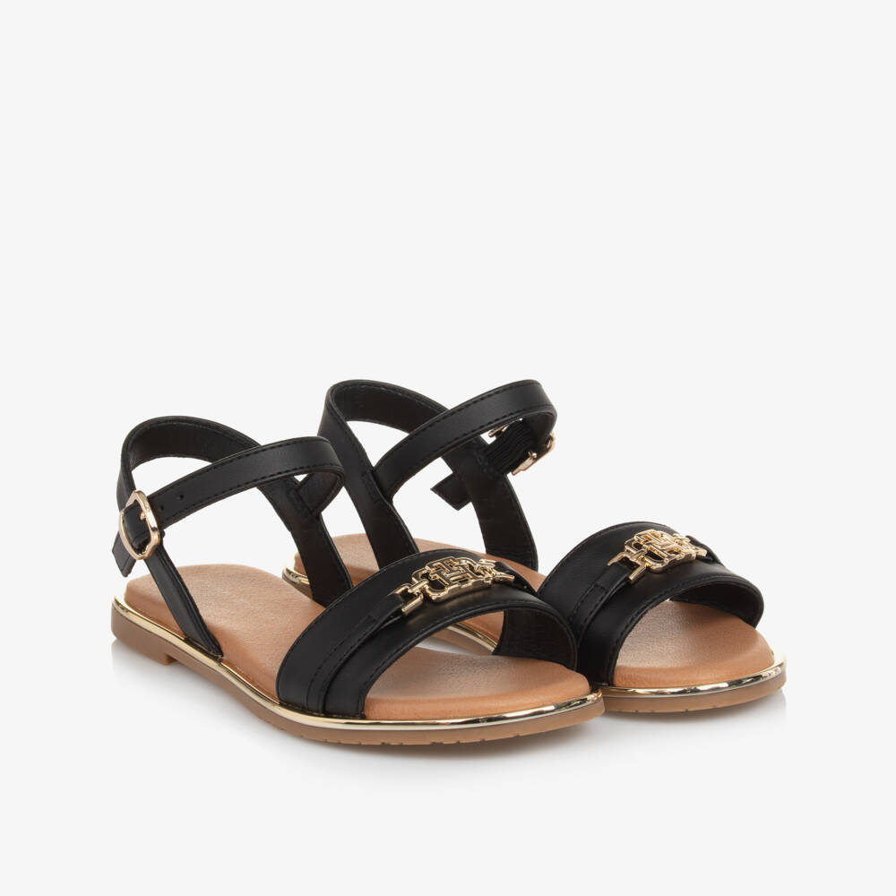 Tommy Hilfiger-Girls Chic Black Monogram Sandals | Childrensalon Outlet