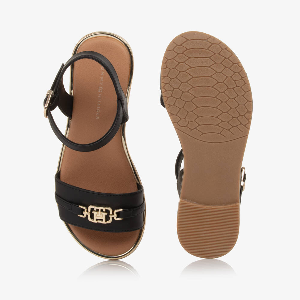 Tommy Hilfiger-صنادل أنيقة سوداء بشعار للبنات | Childrensalon Outlet