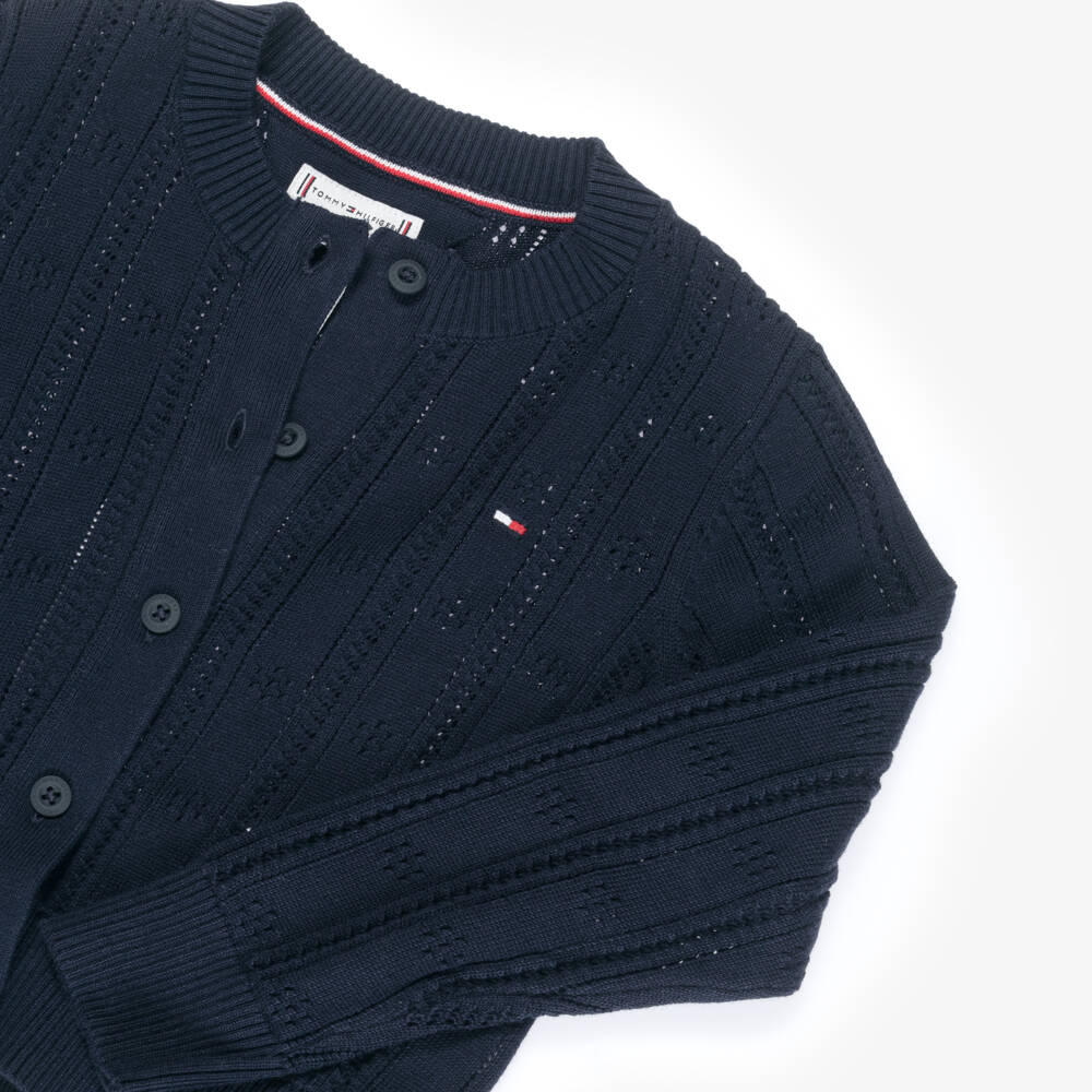 Tommy Hilfiger-كارديغان كلاسيكي أزرق محبوك للبنات | Childrensalon Outlet