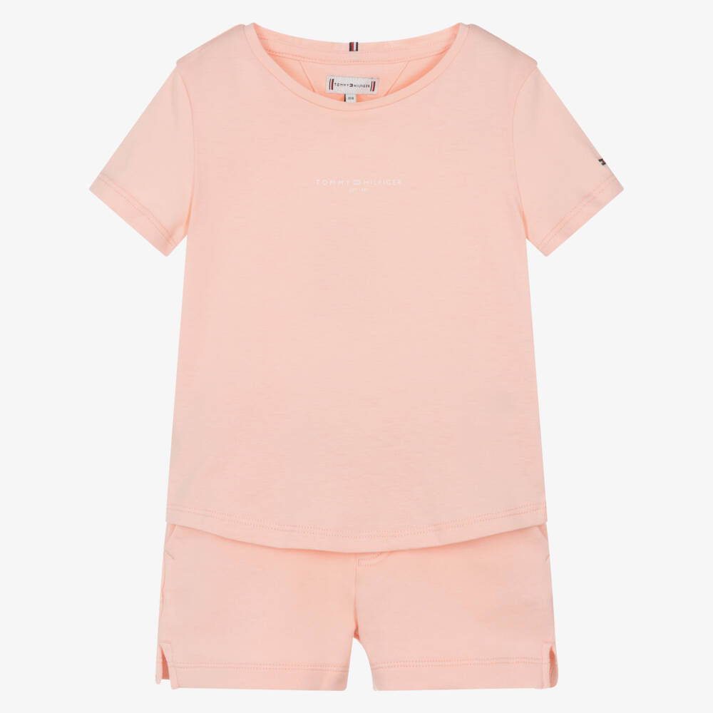 Tommy Hilfiger-Комплект коралловая хлопковая футболка и шорты для девочек | Childrensalon Outlet