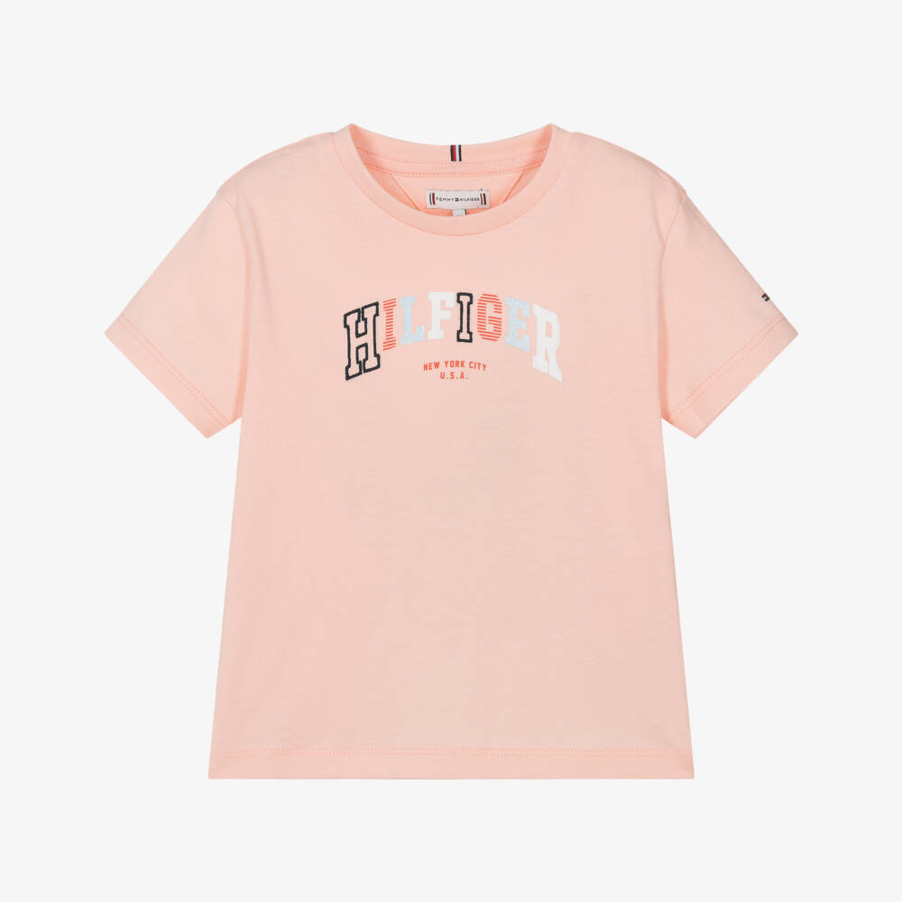 Tommy Hilfiger-تيشيرت قطن مرجاني للبنات بشعار زاهي | Childrensalon Outlet