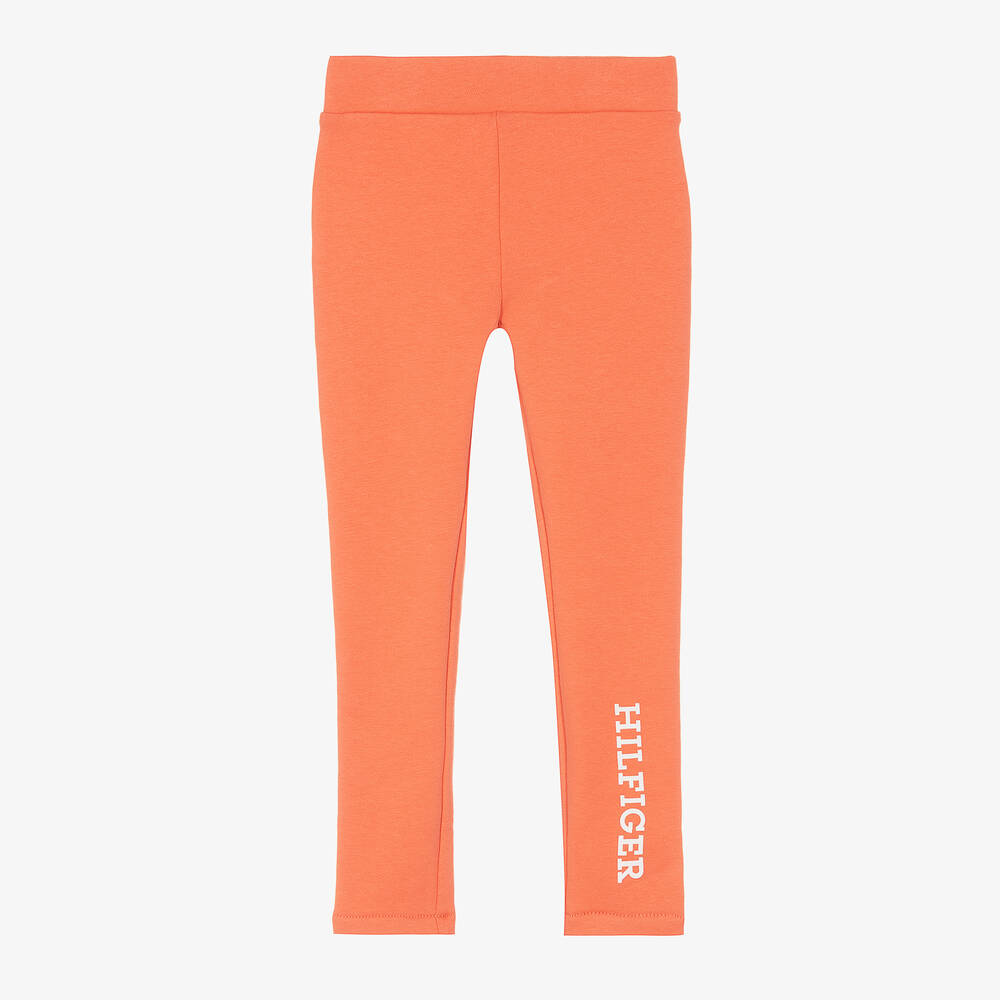 Tommy Hilfiger - Girls Coral Pink Cotton Leggings | Childrensalon