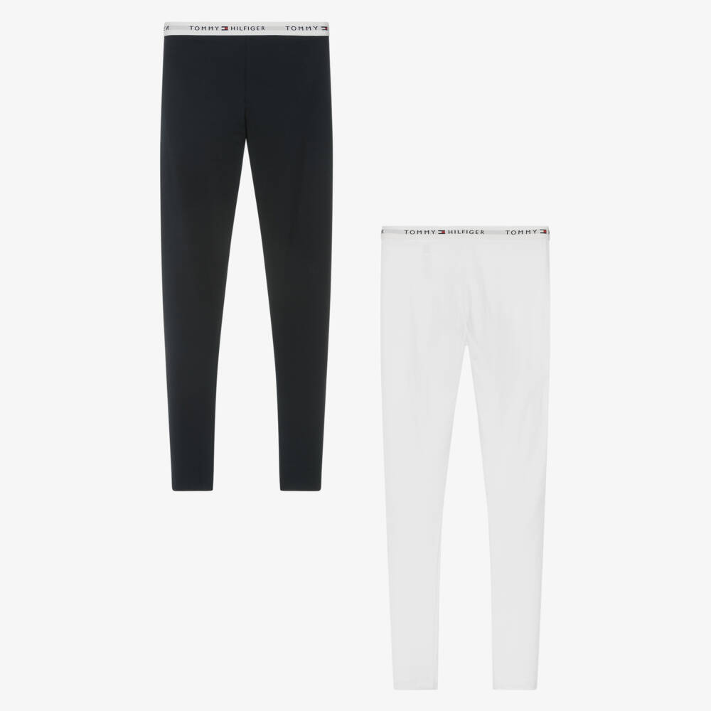 Tommy Hilfiger-Girls Cotton Duo: White & Navy Leggings | Childrensalon Outlet
