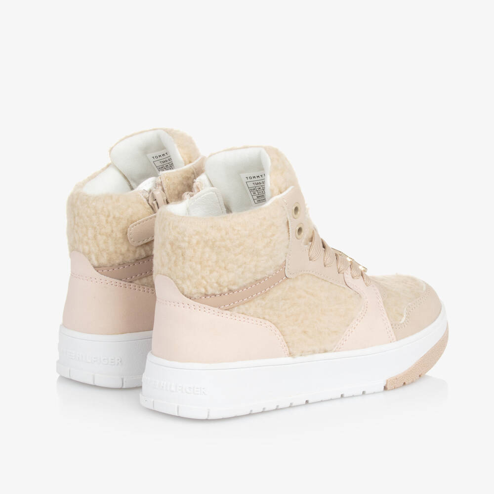 Tommy Hilfiger-Girls Cream Sherpa High-Top Sneakers | Childrensalon Outlet
