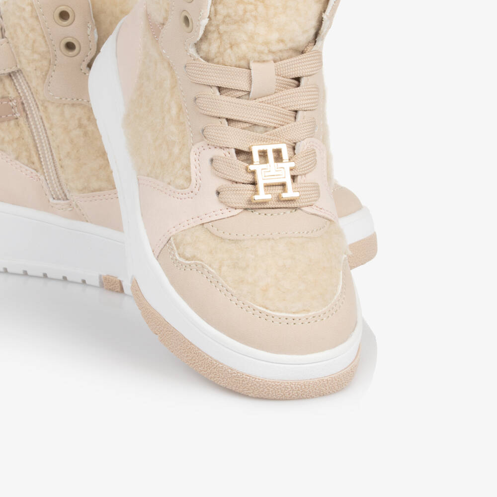 Tommy Hilfiger-Girls Cream Sherpa High-Top Sneakers | Childrensalon Outlet