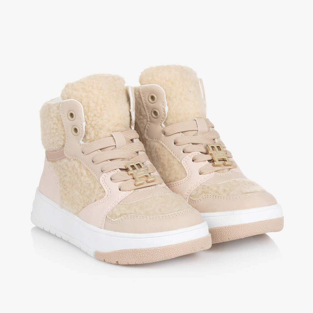 Tommy Hilfiger-Girls Cream Sherpa High-Top Sneakers | Childrensalon Outlet