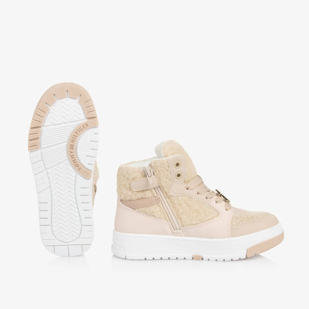 Tommy Hilfiger-Girls Cream Sherpa High-Top Sneakers | Childrensalon Outlet