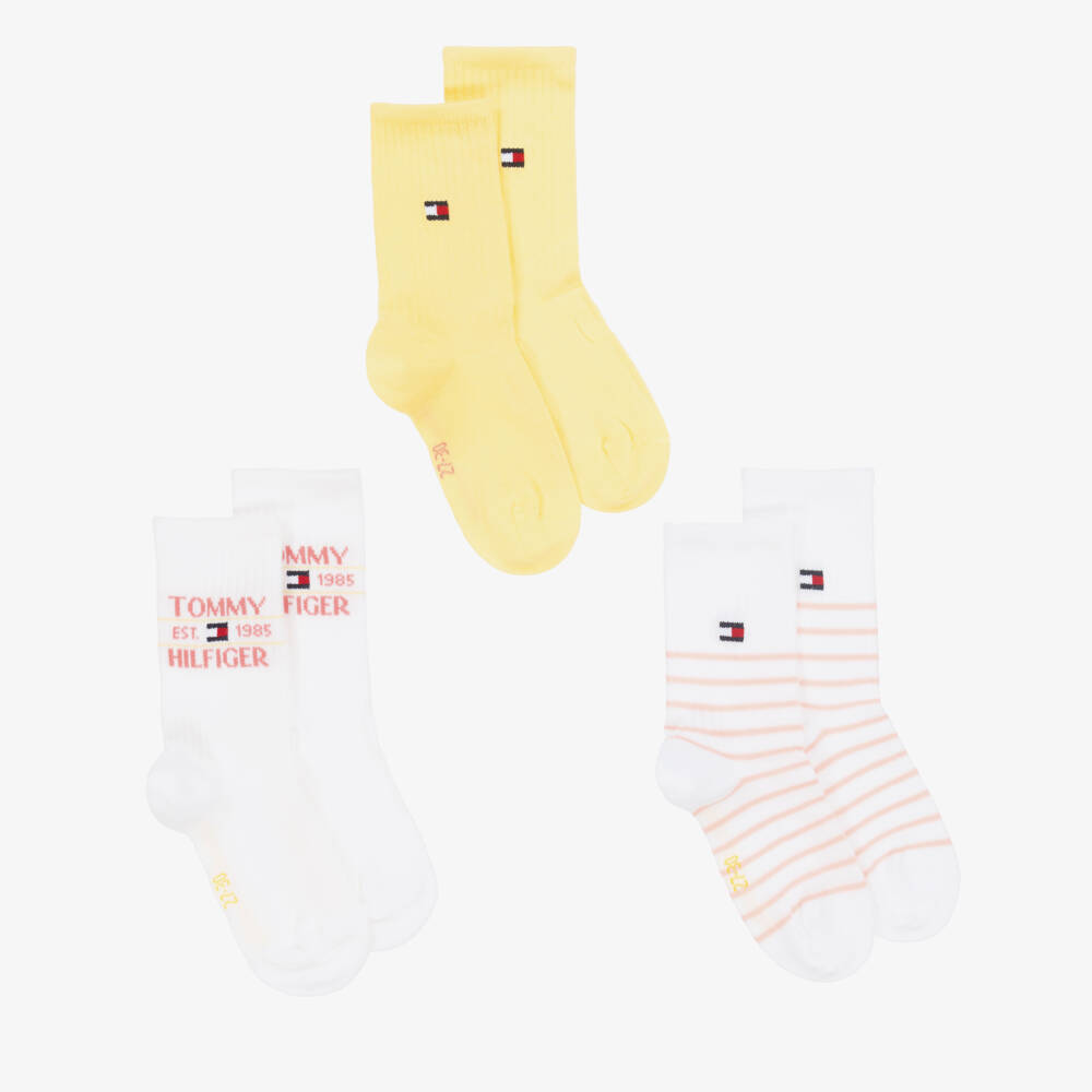 Tommy Hilfiger-Girls Delightful White & Yellow Socks Trio | Childrensalon Outlet