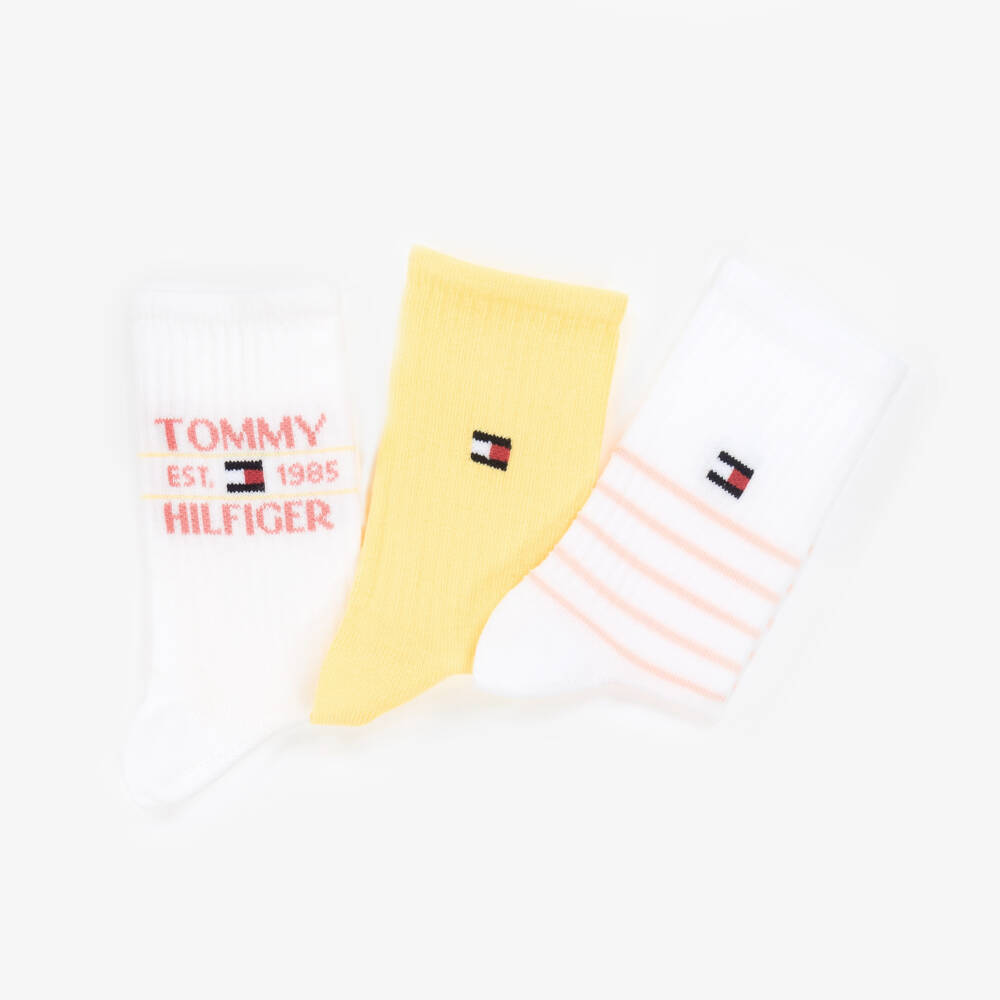 Tommy Hilfiger-Girls Delightful White & Yellow Socks Trio | Childrensalon Outlet