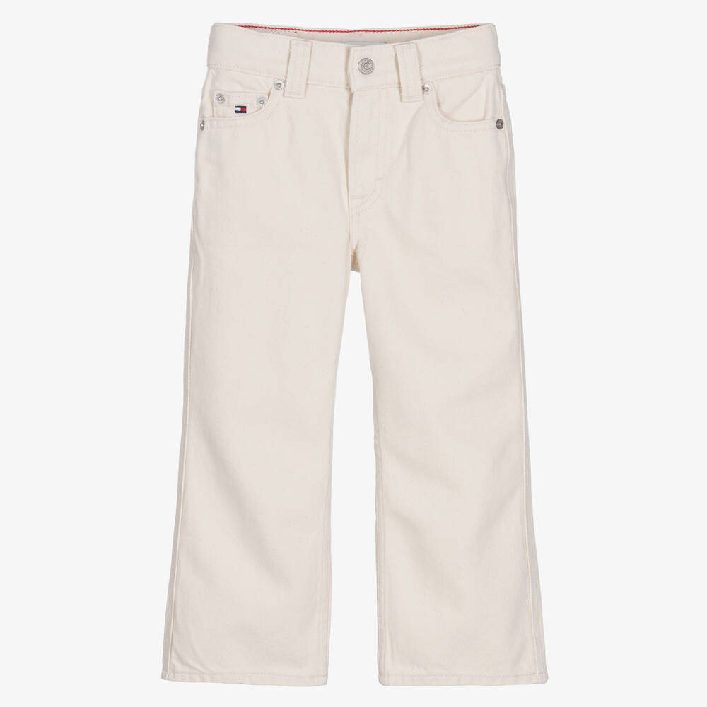 Tommy Hilfiger - Girls Ecru Wide-Leg Denim Jeans | Childrensalon