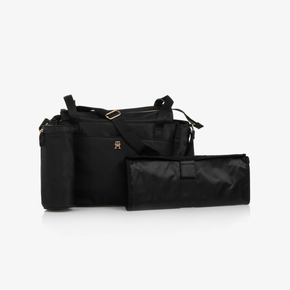 Tommy Hilfiger-Girls Elegant Black Logo Diaper Tote | Childrensalon Outlet