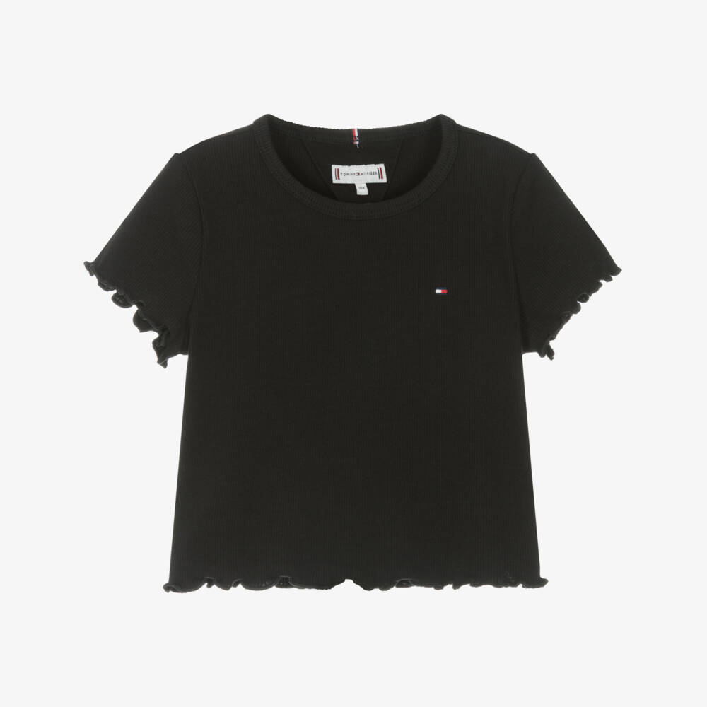 Tommy Hilfiger-تيشيرت مضلع أنيق باللون الأسود للبنات | Childrensalon Outlet