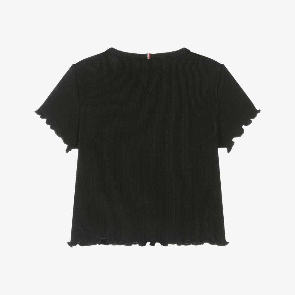Tommy Hilfiger-Girls Elegant Black Ribbed Tee | Childrensalon Outlet