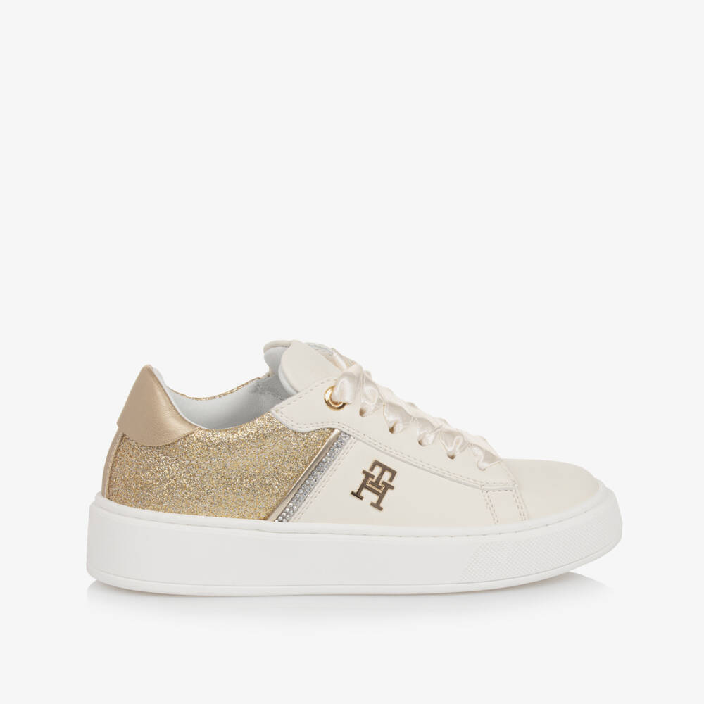 Tommy Hilfiger-Girls Elegant Ivory & Gold Sneakers | Childrensalon Outlet