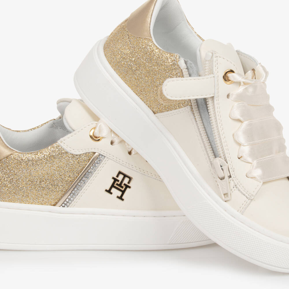 Tommy Hilfiger-Girls Elegant Ivory & Gold Sneakers | Childrensalon Outlet
