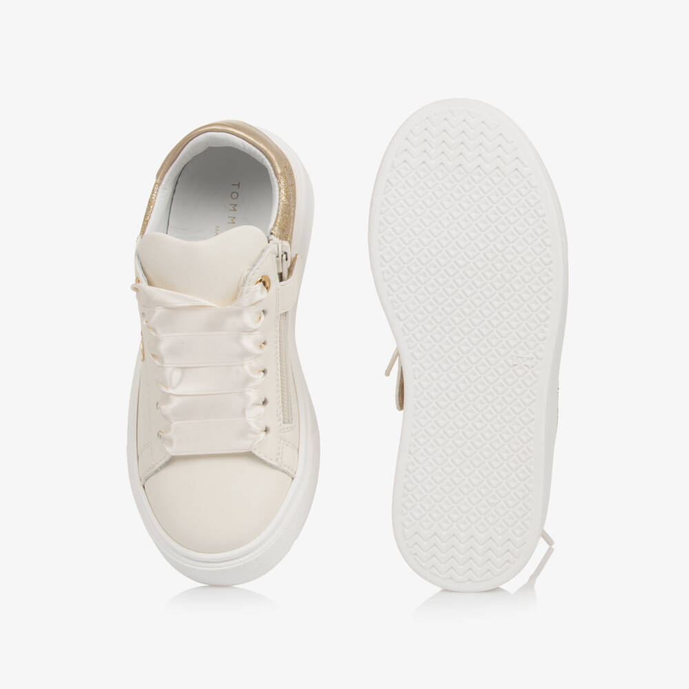Tommy Hilfiger-Girls Elegant Ivory & Gold Sneakers | Childrensalon Outlet
