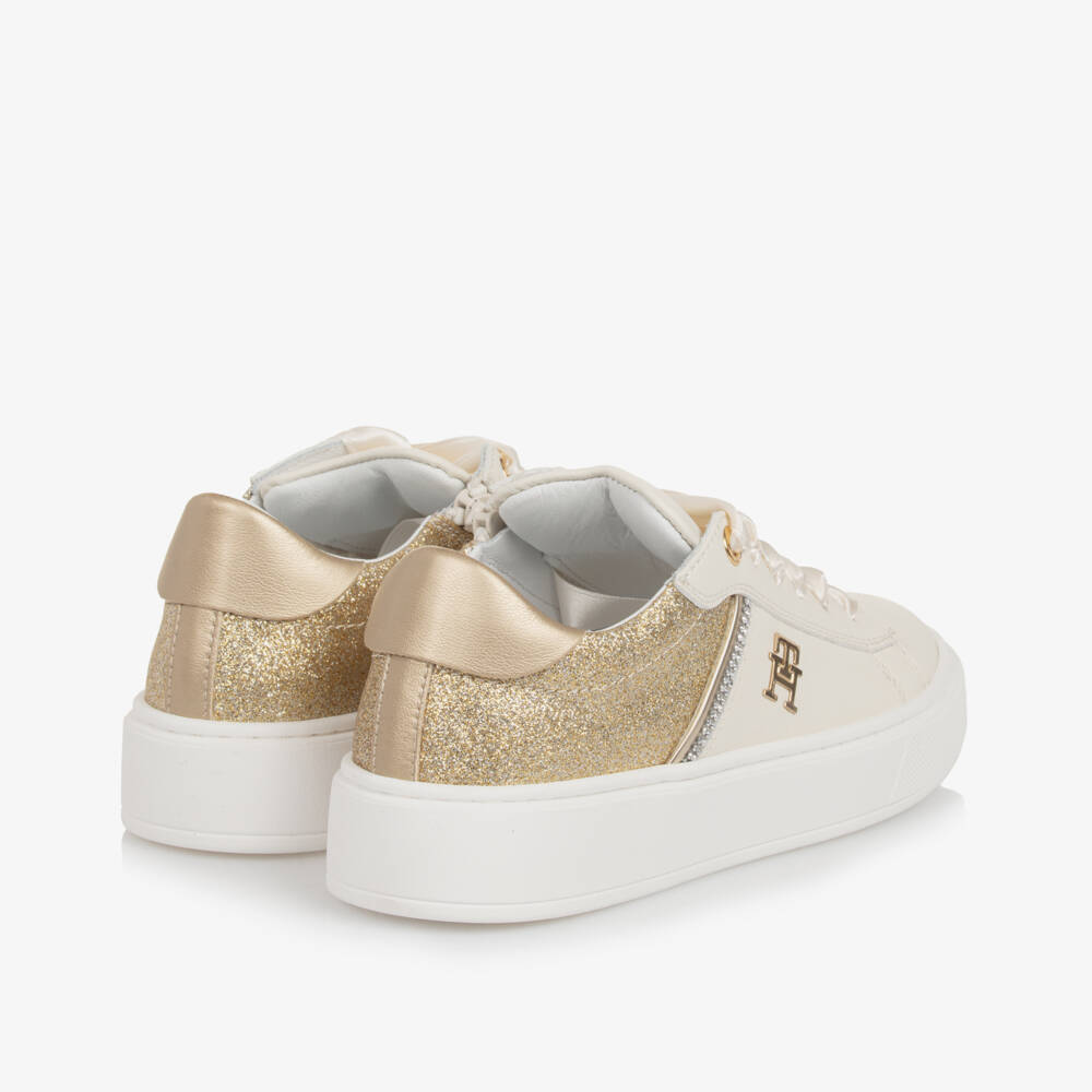 Tommy Hilfiger-Girls Elegant Ivory & Gold Sneakers | Childrensalon Outlet