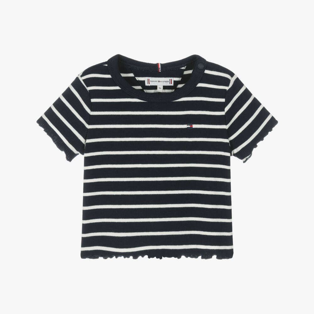 Tommy Hilfiger-Элегантная синяя трикотажная футболка в полоску для девочек | Childrensalon Outlet