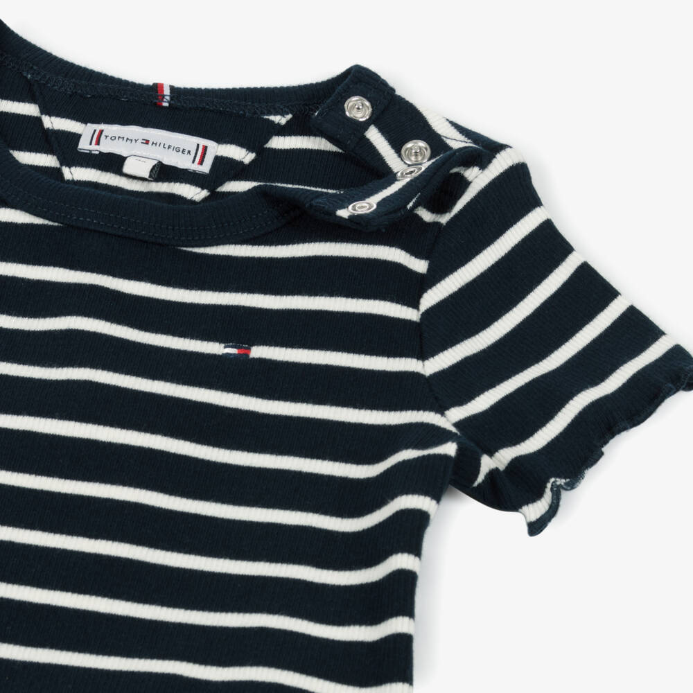Tommy Hilfiger-Girls Elegant Navy Knit Stripe Tee | Childrensalon Outlet