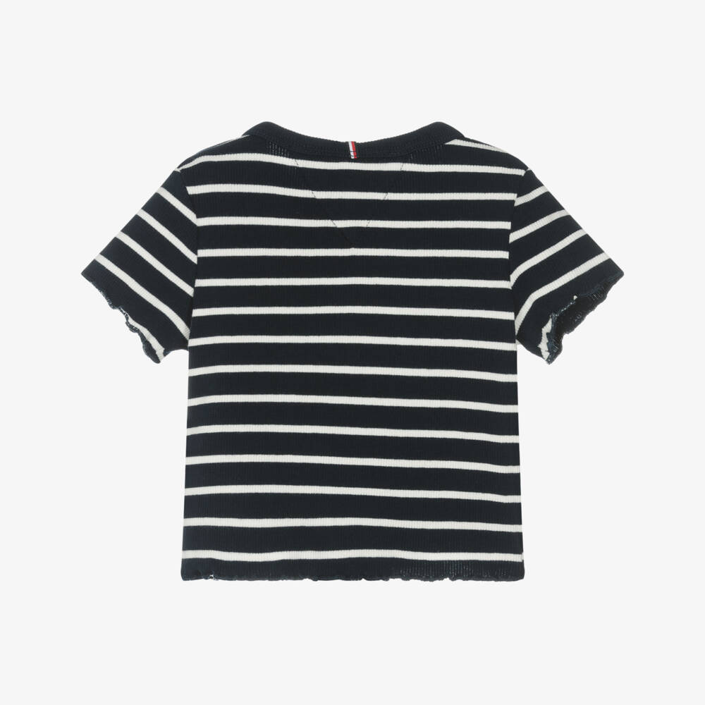 Tommy Hilfiger-Girls Elegant Navy Knit Stripe Tee | Childrensalon Outlet