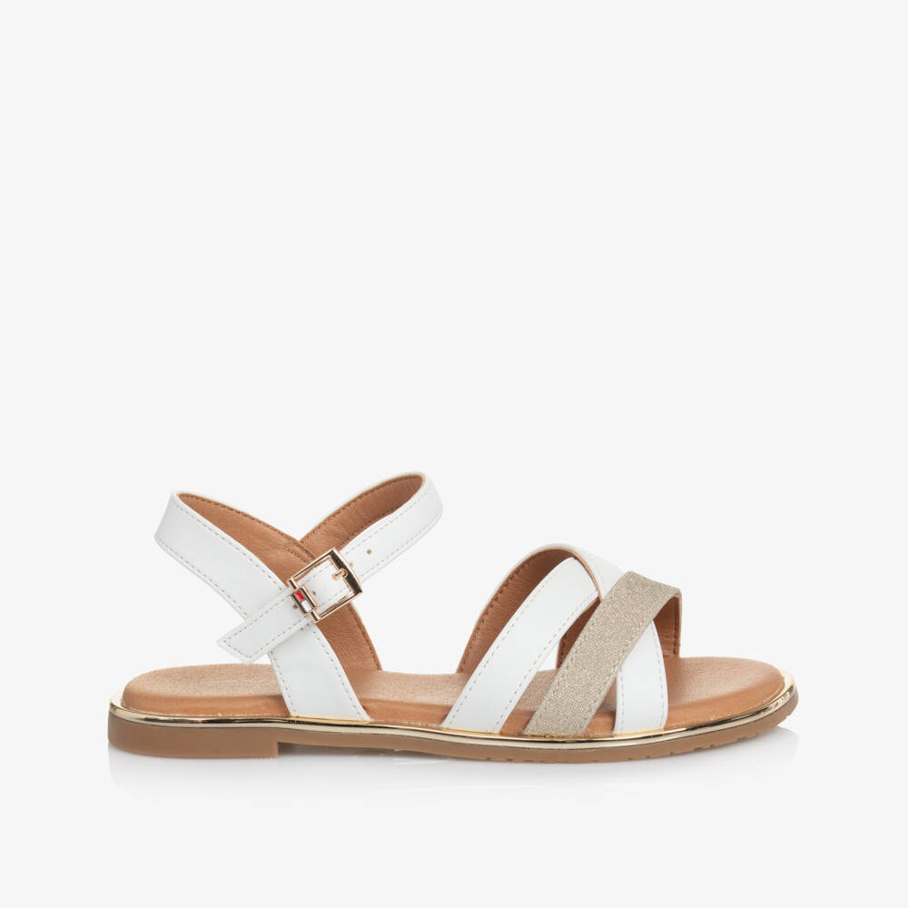 Tommy Hilfiger-Girls Elegant White & Gold Sandals | Childrensalon Outlet