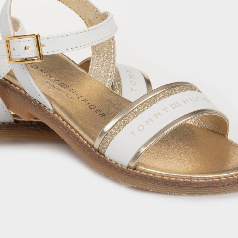 Tommy Hilfiger-Girls Elegant White & Gold Sandals | Childrensalon Outlet