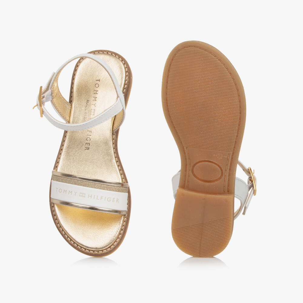 Tommy Hilfiger-Girls Elegant White & Gold Sandals | Childrensalon Outlet