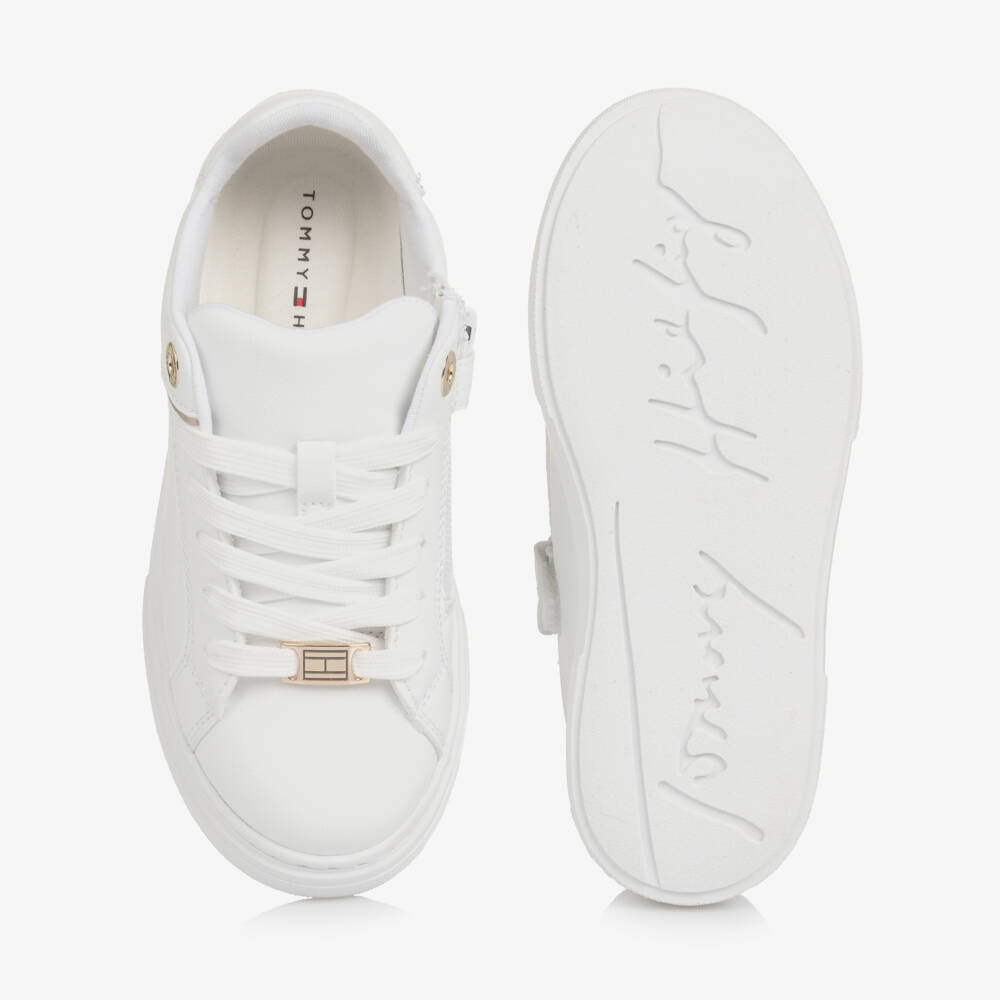 Tommy Hilfiger-حذاء رياضي أنيق للبنات من الجلد الأبيض | Childrensalon Outlet