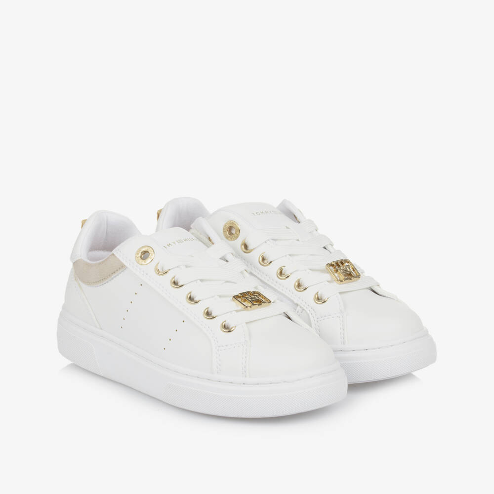 Tommy Hilfiger-Girls Elegant White Monogram Sneakers | Childrensalon Outlet