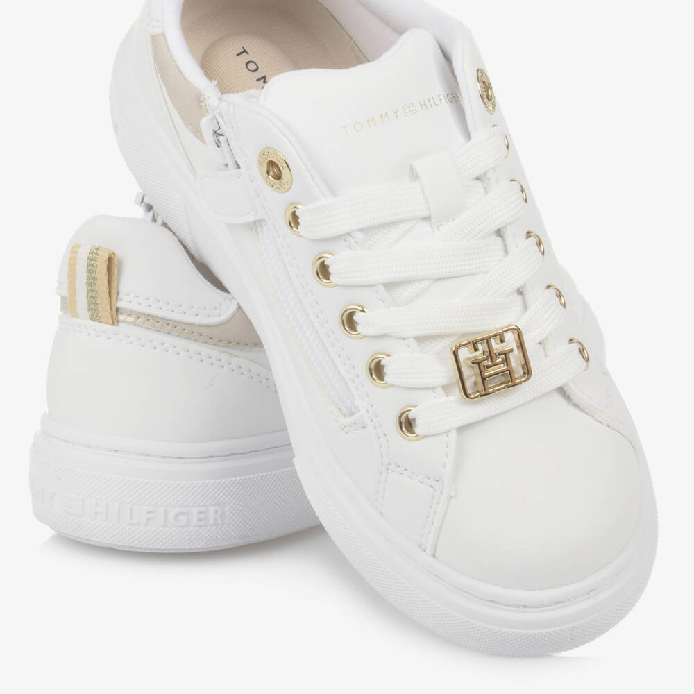 Tommy Hilfiger-Girls Elegant White Monogram Sneakers | Childrensalon Outlet
