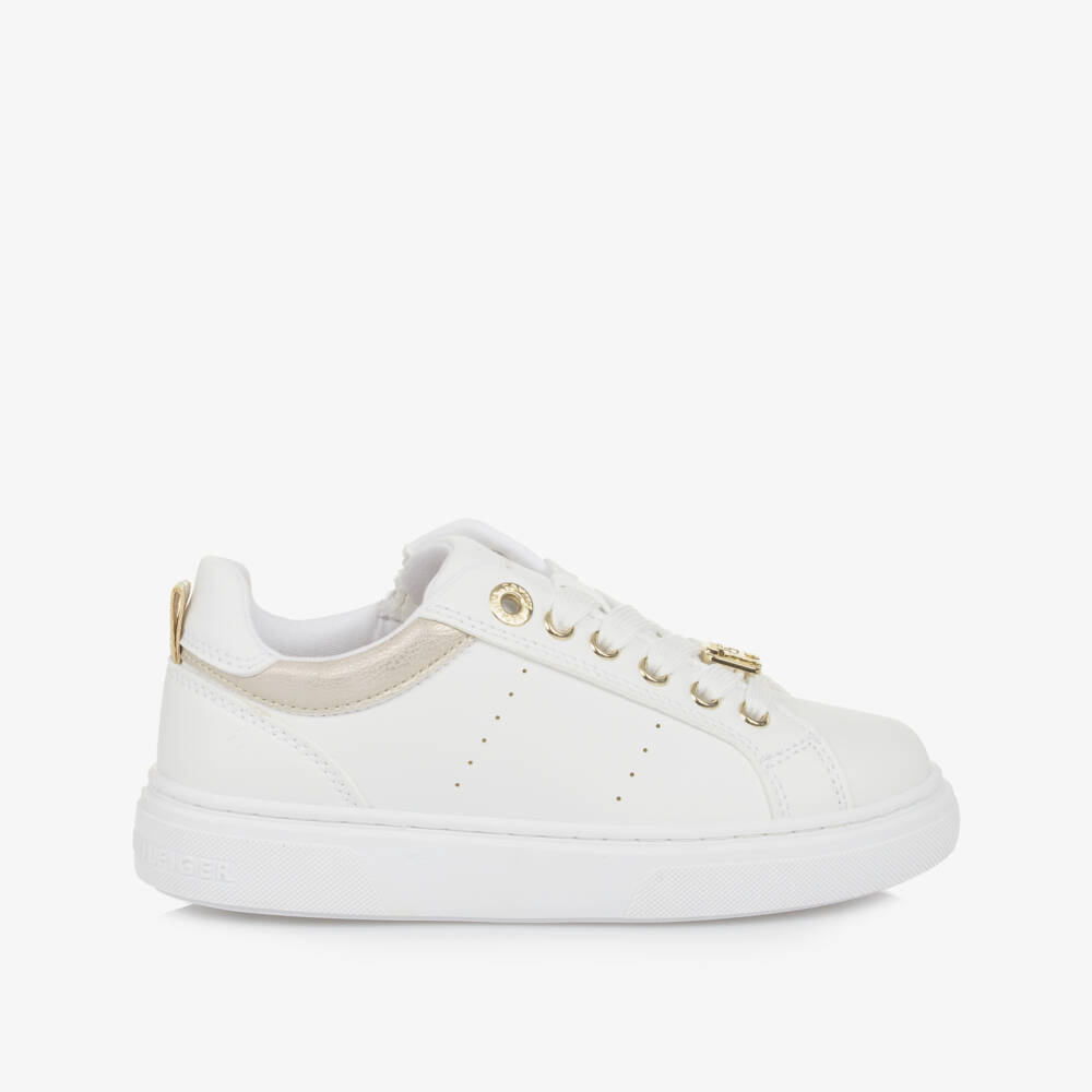 Tommy Hilfiger-Girls Elegant White Monogram Sneakers | Childrensalon Outlet